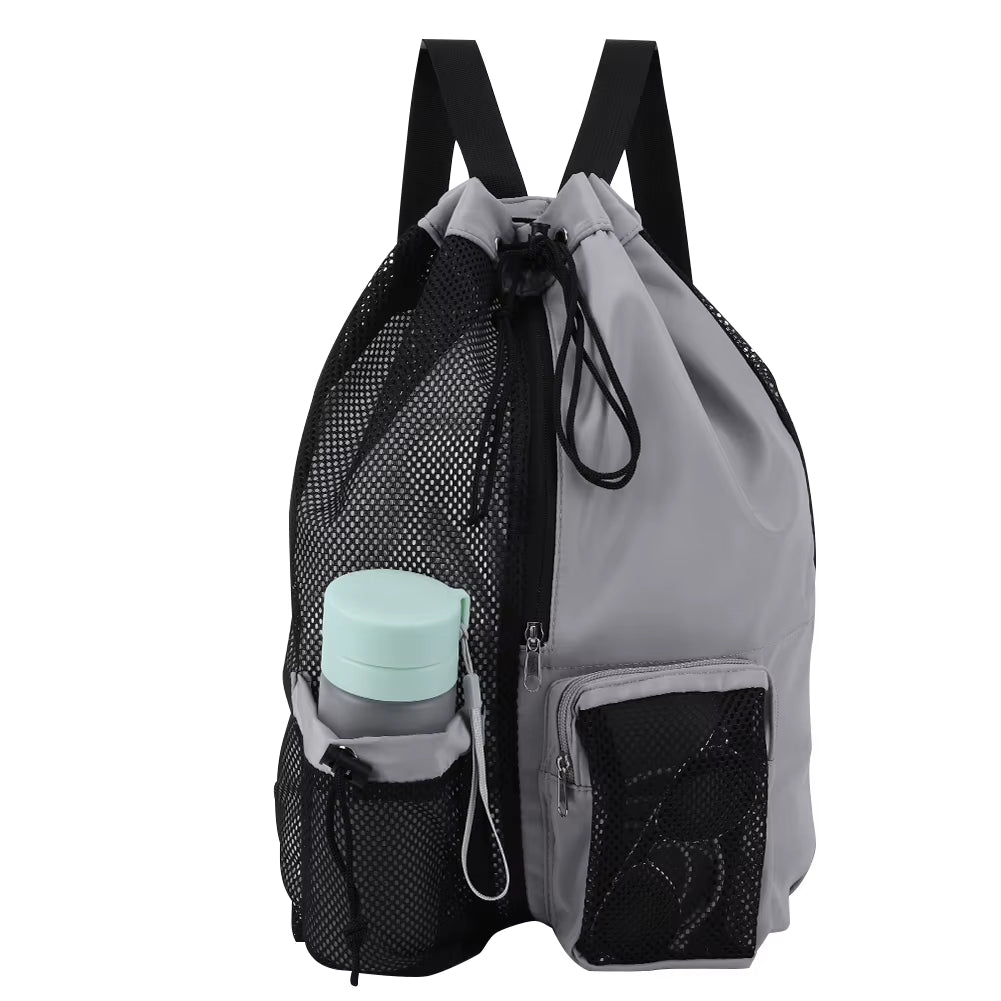 Basketball Bag Drawstring Beach Storage Backpacks with Wet Pockets Thickened Mesh Lightweight Comfortable for Outdoor Sports