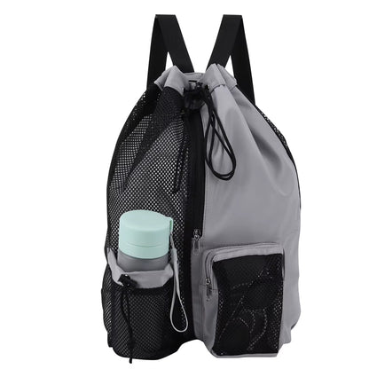 Basketball Bag Drawstring Beach Storage Backpacks with Wet Pockets Thickened Mesh Lightweight Comfortable for Outdoor Sports