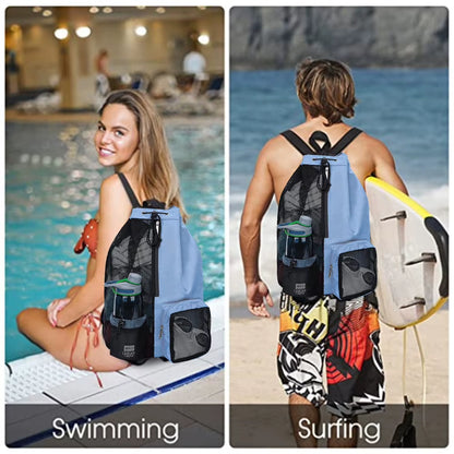 Basketball Bag Drawstring Beach Storage Backpacks with Wet Pockets Thickened Mesh Lightweight Comfortable for Outdoor Sports